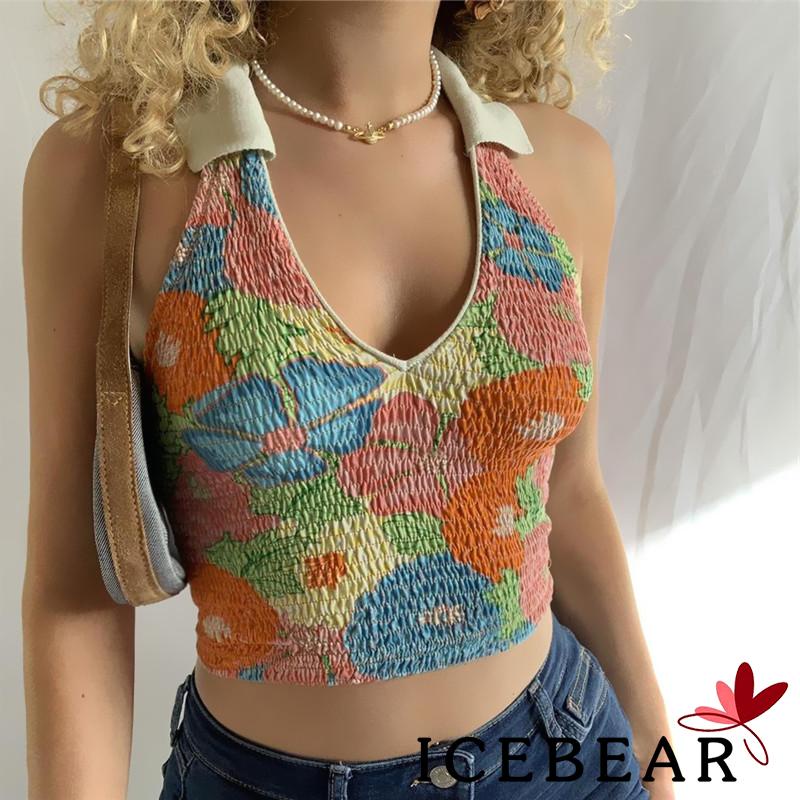 Áo Lửng Không Tay Cổ Chữ V In Họa Tiết Thời Trang Cho Nữ