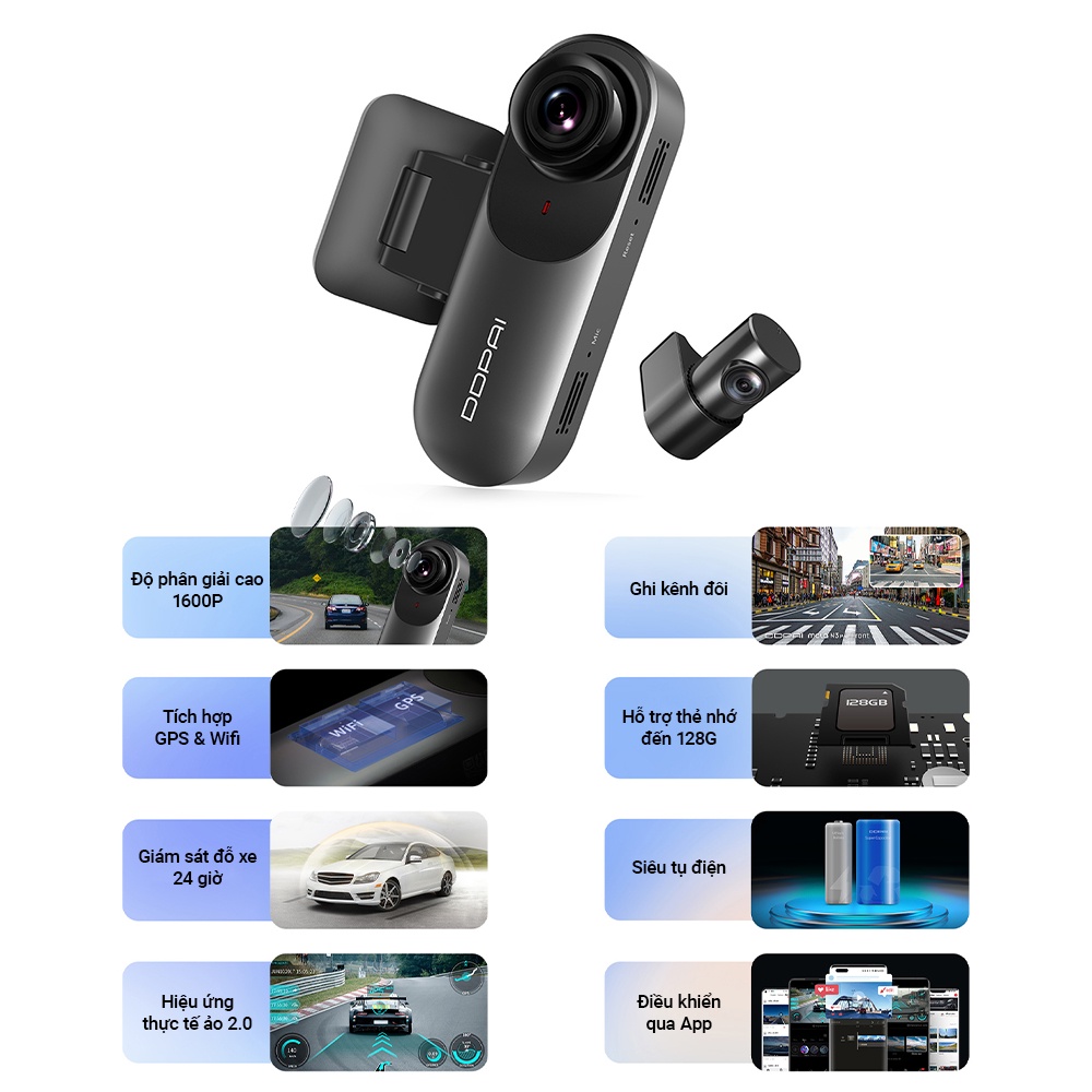 Camera hành trình DDPai Mola N3 Pro - Độ phân giải 1600P DDPAI OFFICIAL STORE | BigBuy360 - bigbuy360.vn