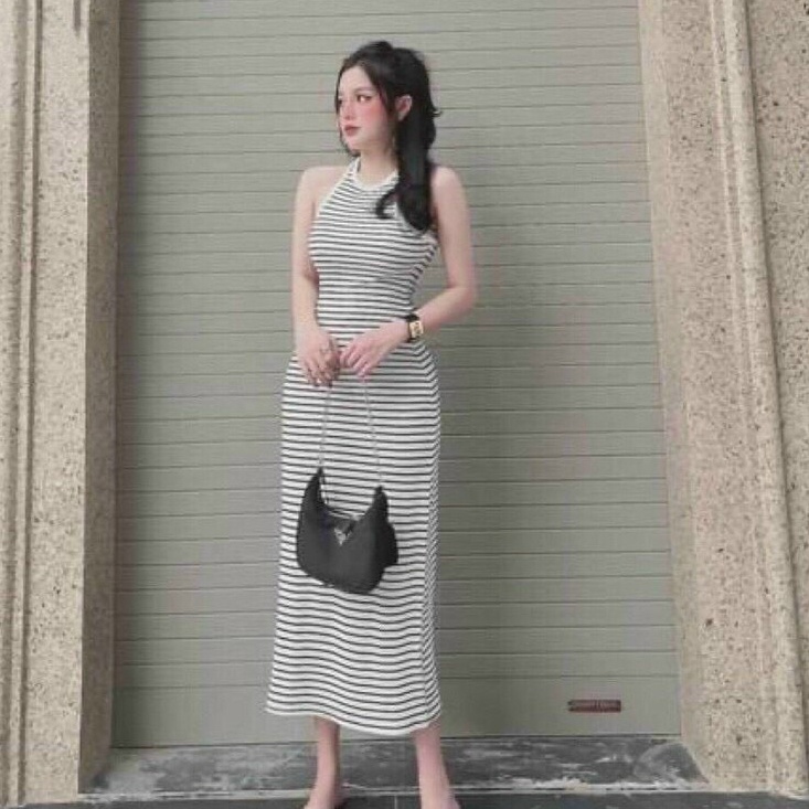 Đầm ôm body kẻ sọc ba lỗ cho nữ phong cách basic dễ thương sexy cực tôn dáng