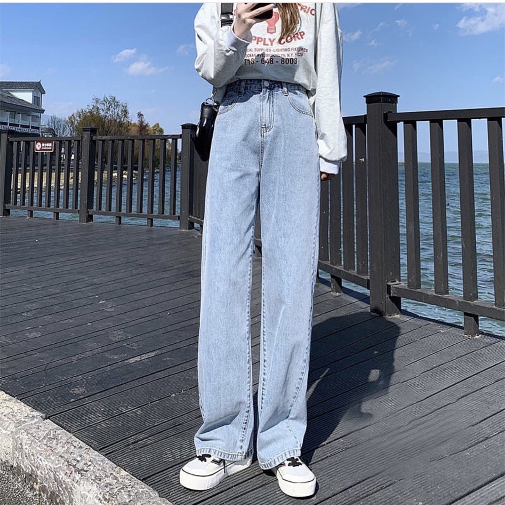 Quần Ống Rộng Nữ Quần Jean Suông Trơn Ulzzang Dáng Đứng I'm Basic (QJS01)