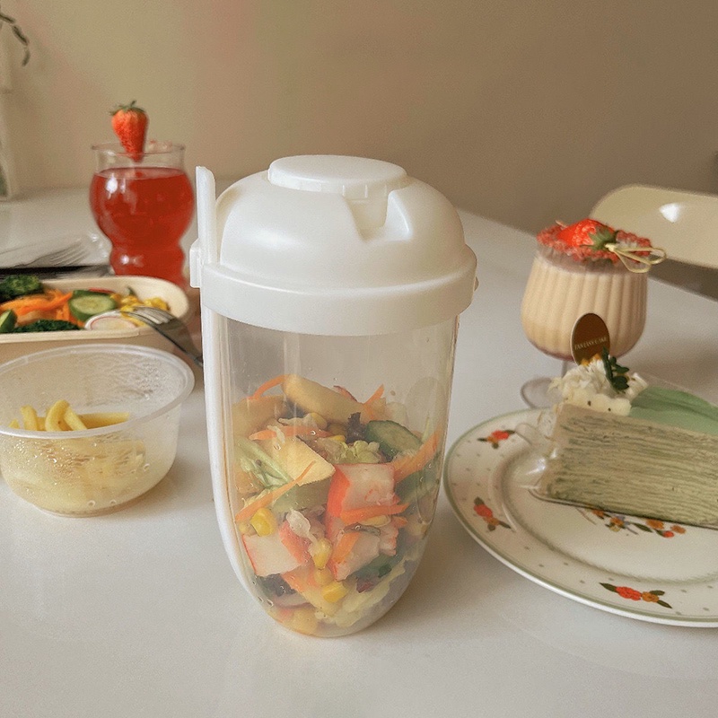 Set cốc ly trộn salad có muỗng và hộp mini chống tràn tiện lợi 700ml