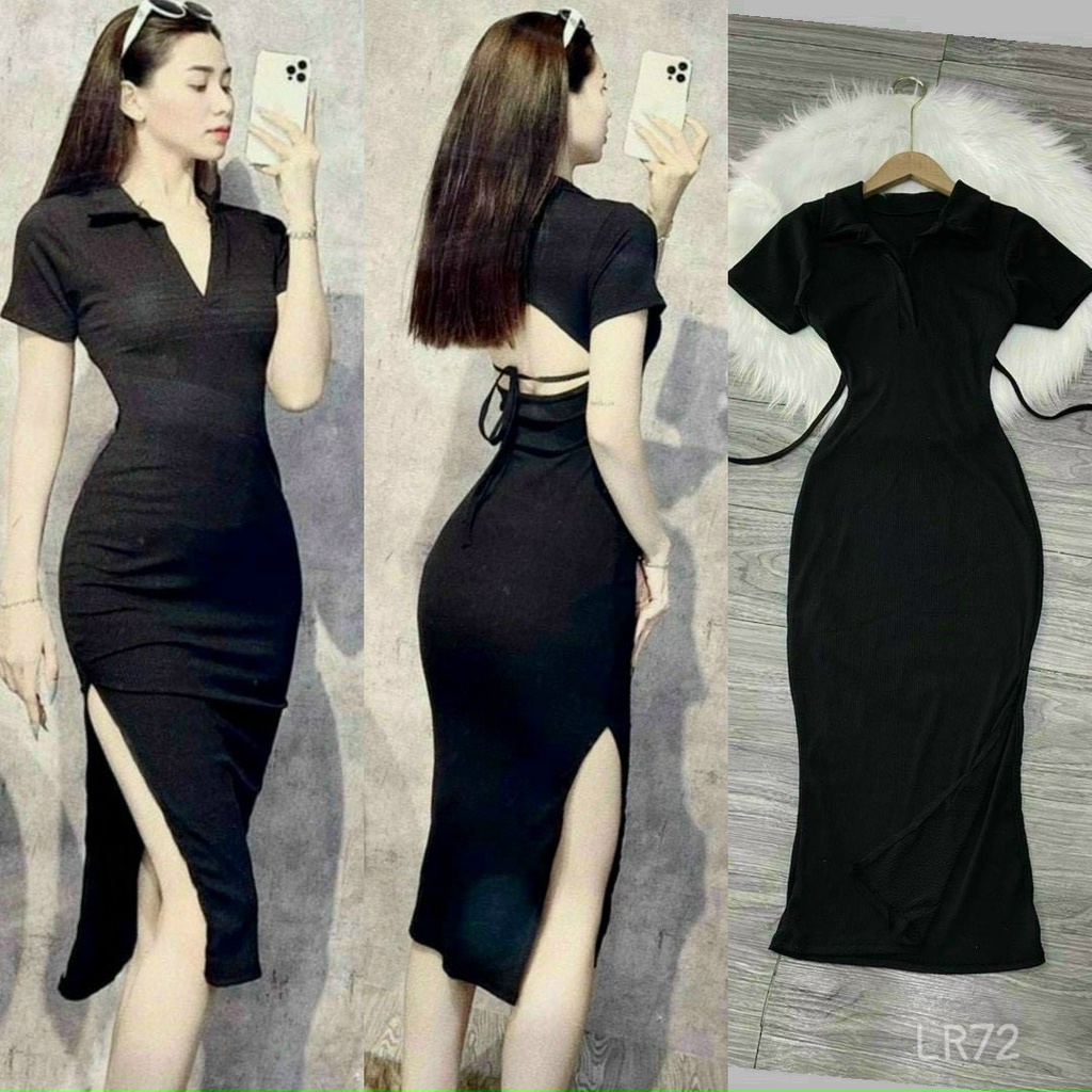 Đầm body gân sẻ tà ngắn tay YLXQ210620 mới nè