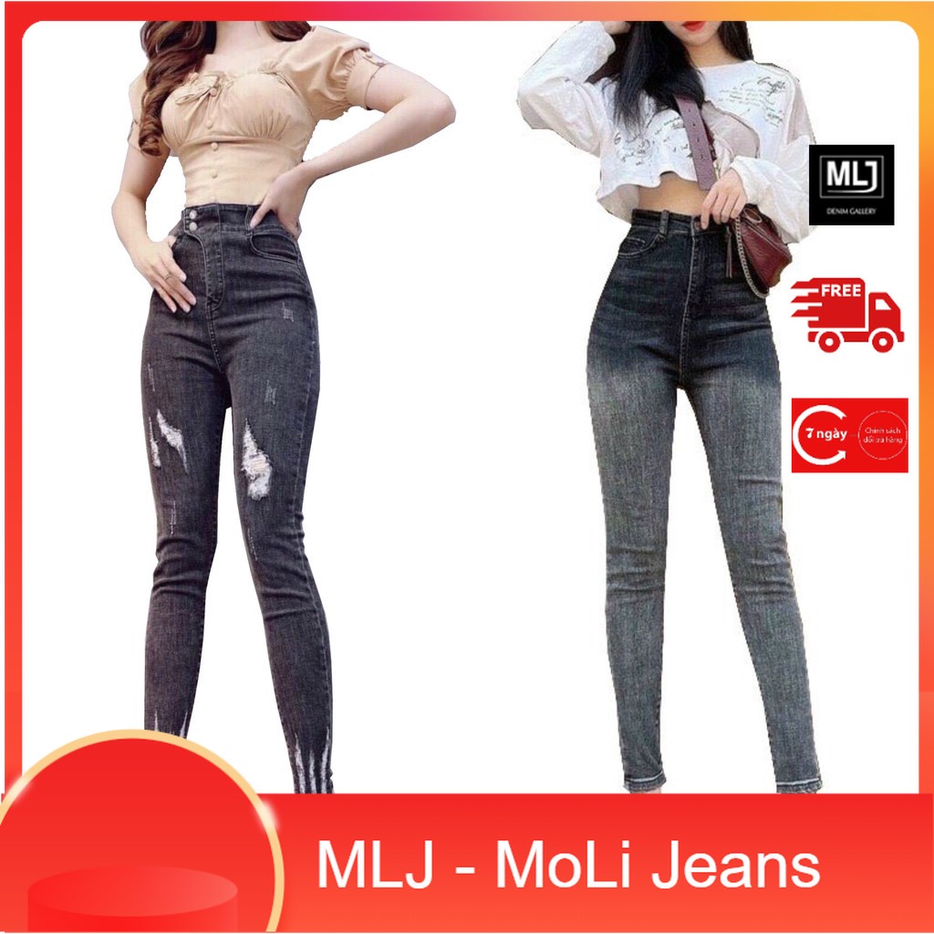 Quần jean dài lưng cao BIGSIZE Lưng siêu cao, xám lông chuột loang 2 màu, co dãn mạnh rẻ đẹp 3889 Moliruan