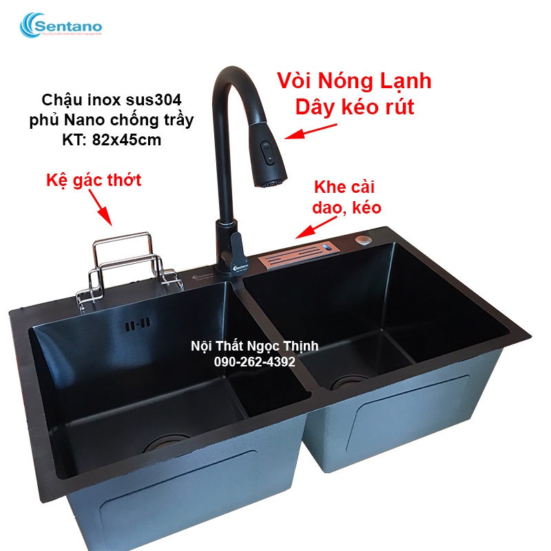 Chậu rửa chén Nano Đen 8245 Dao Thớt Inox sus304