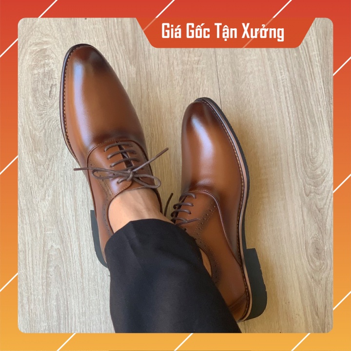 Giày Oxfords cao cấp, giày tây trơn phun tỉa,khâu vùng quanh mặt đế