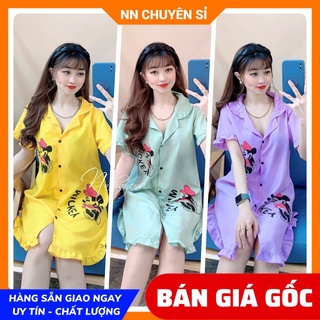 Đầm ngủ nữ phom 55kg ⚡ Đầm kate in hình hoạt hình dễ thương D865 ⚡Ảnh thật⚡ Đầm ngủ nữ