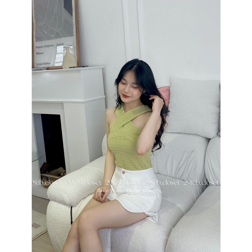 Quần short vải ống cut out vạt bầu 2 lớp - 29feb.closet - Q22