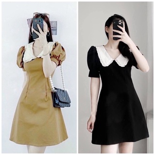 Đầm phối cổ bèo trắng 2 màu (kèm hình thật)