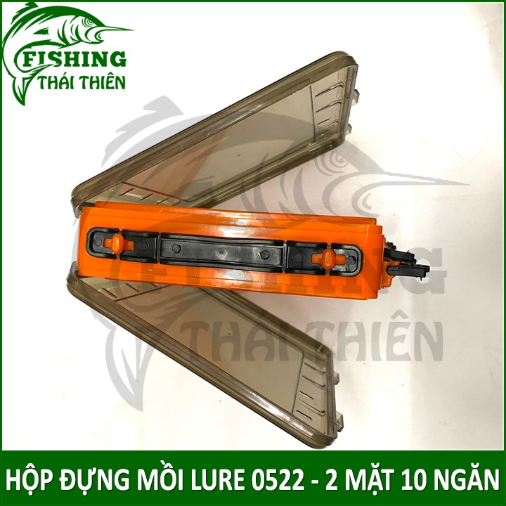 Hộp đựng mồi lure 0522 đựng mồi giả và phụ kiện câu cá 2 mặt 10 ngăn có tay cầm