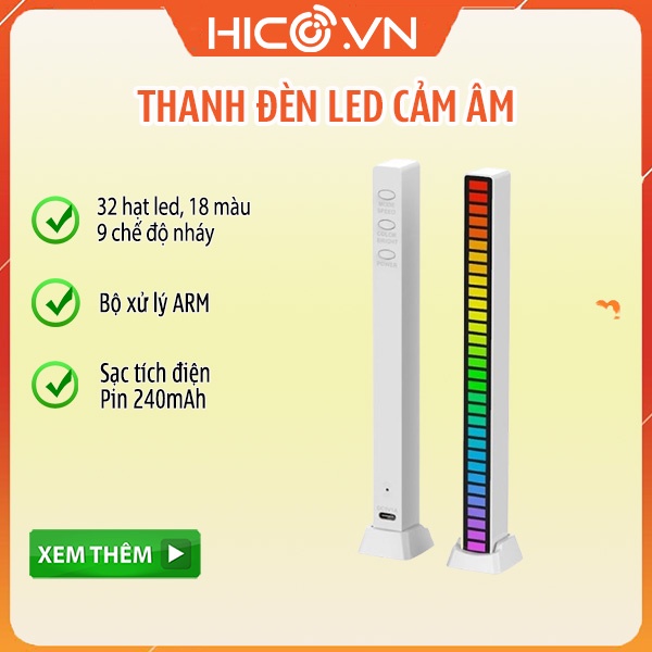 Đèn led, Thanh Đèn Led RGB Nháy Theo Nhạc 16 Triệu Màu Điều Khiển Bằng Cảm Biến Âm Thanh, Đèn Trang Trí Decor Phòng