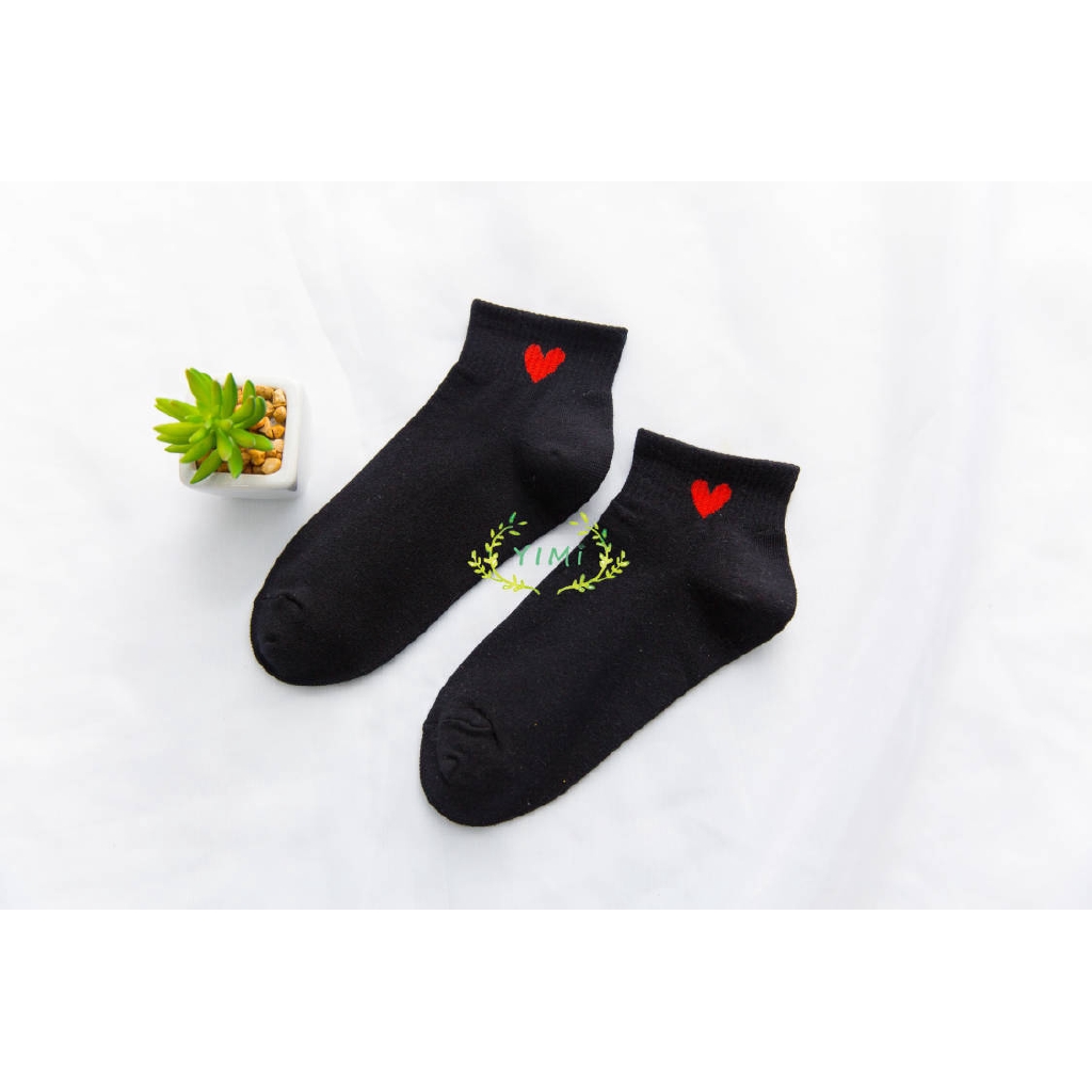 Vớ cotton cổ thấp in họa tiết trái tim xinh xắn thời trang cho nữ