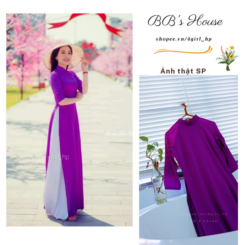 (MỚI VỀ) Áo dài 4 tà áo dài màu tím xinh lắm nhé