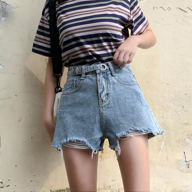 Quần Short Denim Lưng Cao Phong Cách Hàn Quốc Cho Nữ