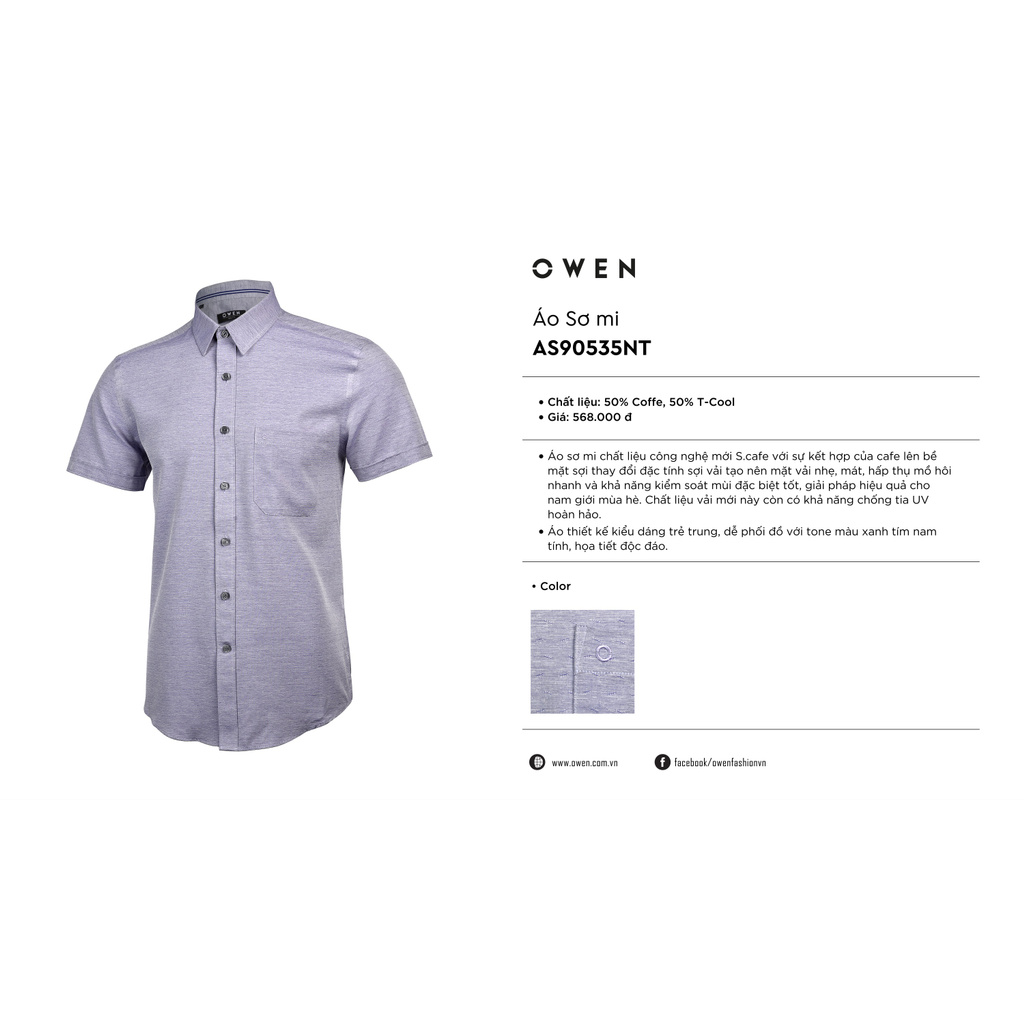 Áo Sơ Mi Nam Tay Ngắn Owen AS90535NT Chất Nâu Cafe Kiểu Dáng Slim Fit