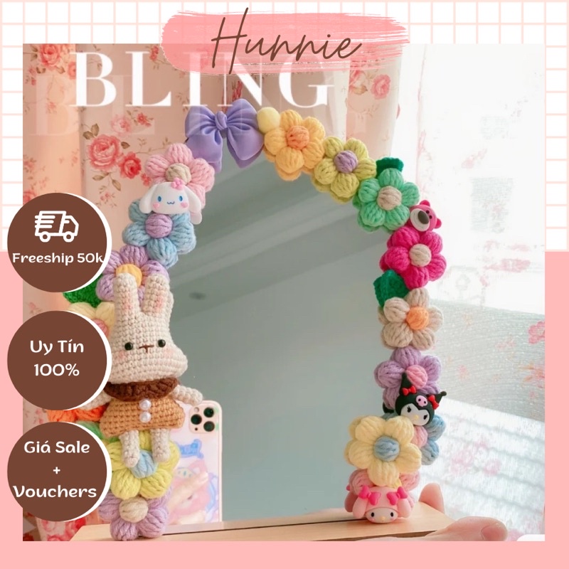 Hoa decor trang trí gương để bàn, pin cài áo len, bằng len nhiều màu dễ thương vintage giá rẻ (GIAO NGẪU NHIÊN)