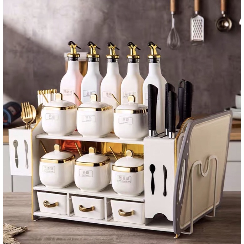 Bộ gia vị nhà bếp 15 món màu trắng cao cấp