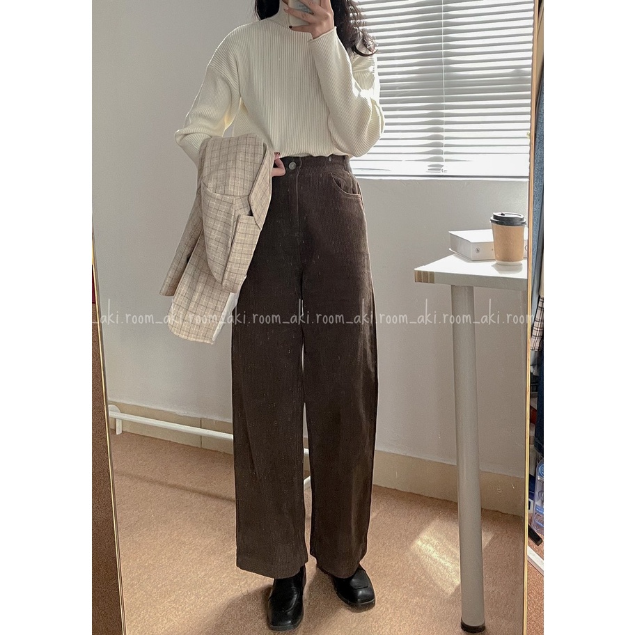 Áo len gân mềm cổ 6 phân cuộn viền dáng suông | BigBuy360 - bigbuy360.vn