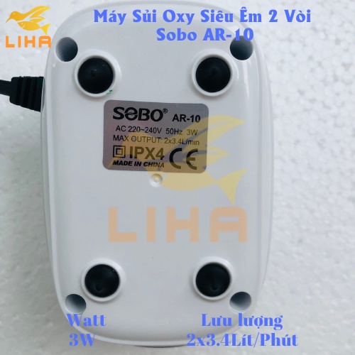 Máy Sủi Oxy 2 Vòi Sobo AR-10  - Máy Oxi Siêu Êm Cho Bể Cá