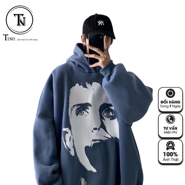 Áo hoodie TINOWEAR unisex, áo nỉ in hoạt tiết mặt người ngầu chất, form thụng siêu ấm, phong cách Ulzzang.