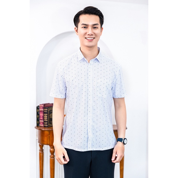 Áo Sơ Mi Nam Công Sở Trung Niên Anton Somianton Màu Trắng Ngắn Tay Chấm Bi Họa Tiết Vải Cotton Anton - Y808