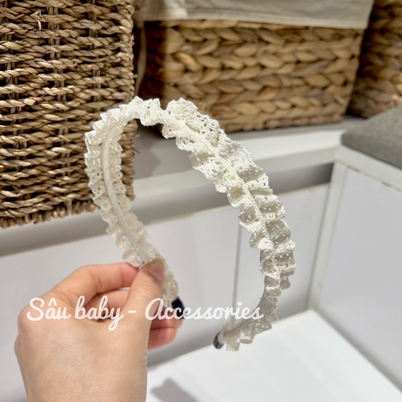 Bờm xước tóc vải ren lượn sóng đơn giản cho bé gái