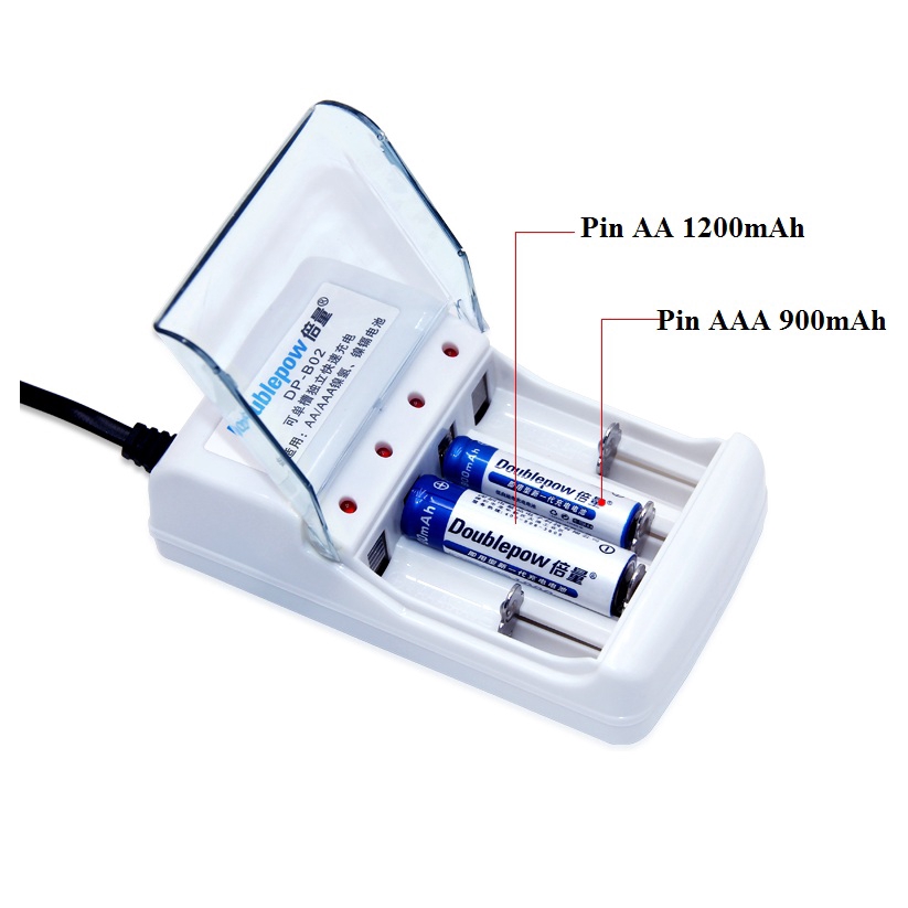 Bộ Sạc Pin Cho Pin Tiều Sạc AA và AAA Doublepow Cao Cấp DP-B02 - Hàng nhập khẩu