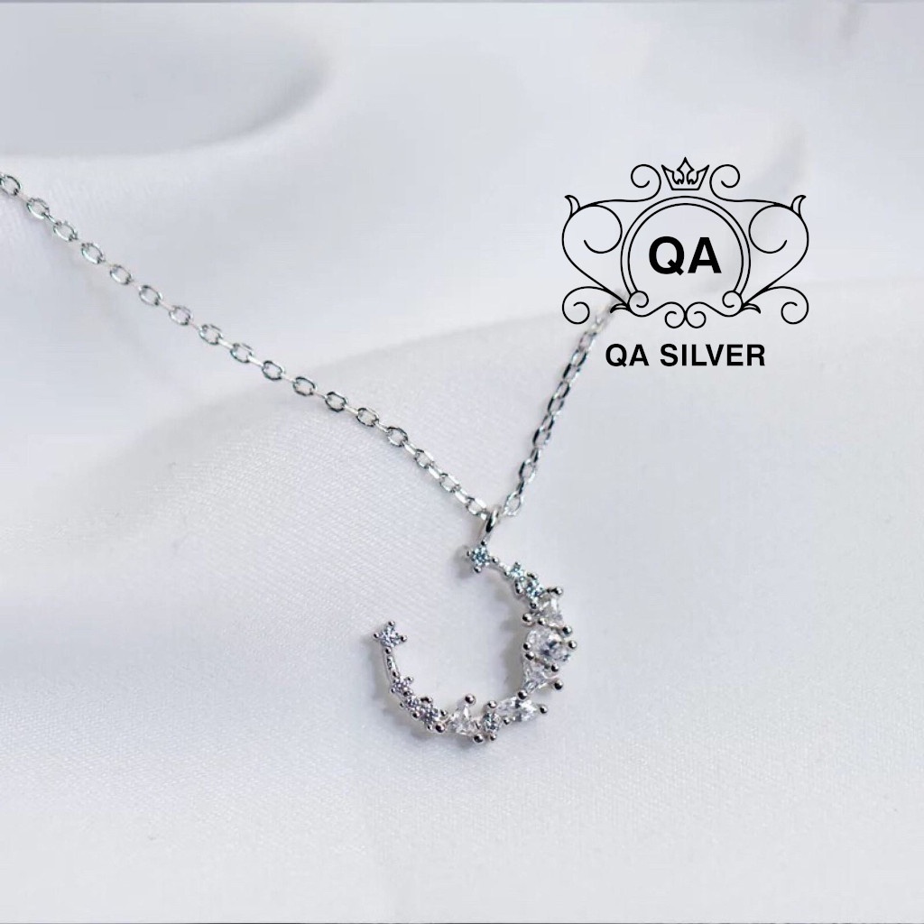 Dây chuyền bạc mặt trăng đính đá vòng cổ bạc trăng khuyết S925 MOON Silver Necklace QA SILVER NE171203