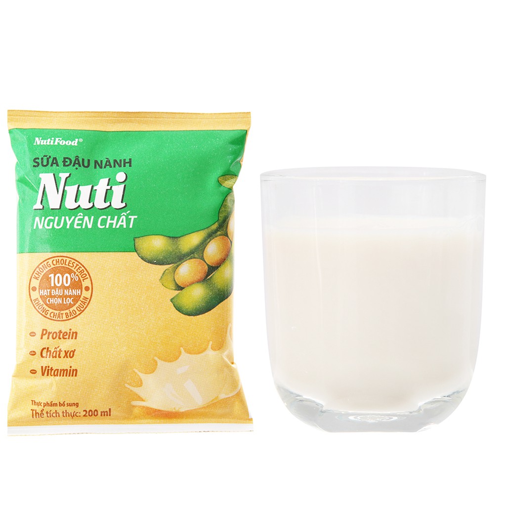 Lốc 10 bịch Sữa đậu nành nguyên chất Nuti bịch 200ml
