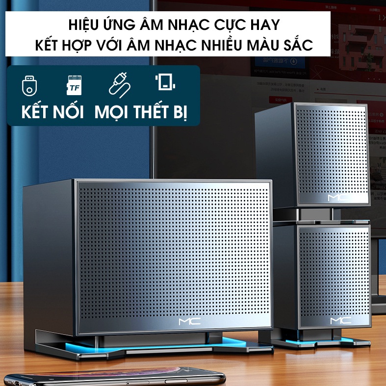 Loa máy tính Bluetooth MAICONG cao cấp để bàn cho PC Laptop điện thoại âm thanh HD Super Bass có Led siêu đẹp