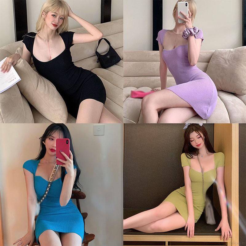 Đầm màu trơn ôm dáng tay ngắn gợi cảm thời trang cho nữ | BigBuy360 - bigbuy360.vn