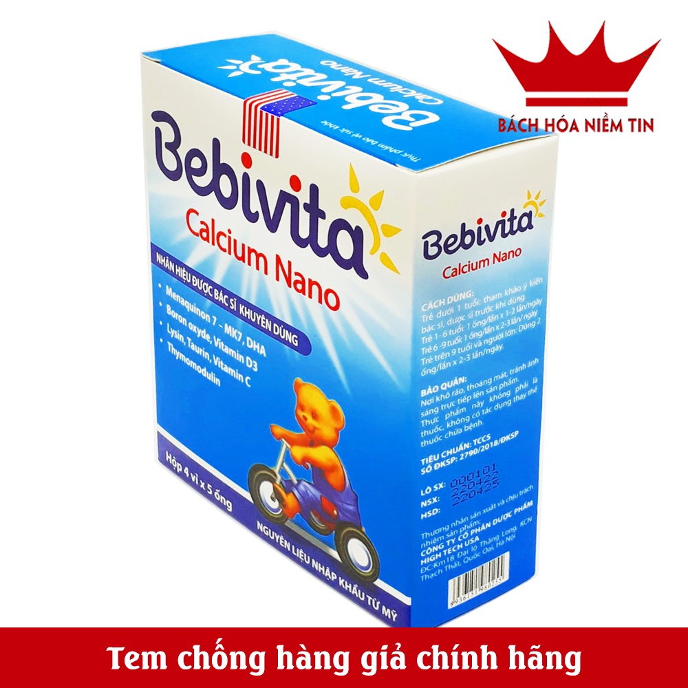 Siro bổ sung canxi cho bé Bebivita Calcium Nano - vitamin D3, K2, DHA giúp phát triển chiều cao, giảm còi xương