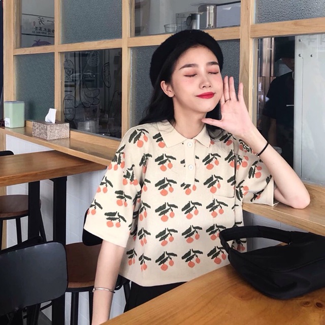 ORDER Áo len Polo ulzzang, áo len Cherry 🍒