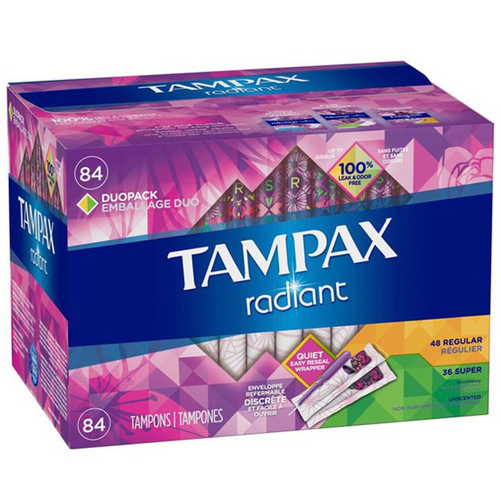 Băng vệ sinh dạng ống Tampax Radiant Duopack Emballage Duo, 84 miếng