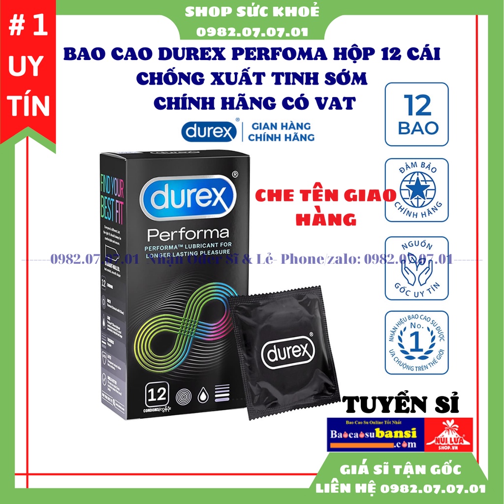 Bao cao su chống xuất tinh sớm Durex Performa, Shop Sức Khỏe 0982070701 cam kết Durex chính hãng 100%