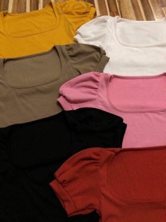 Áo croptop thun gân tay phồng