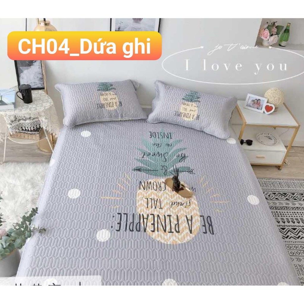 Chiếu điều hòa tencel,chiếu cao su non 5D,gồm 1 chiếu kèm 2 vỏ gối mẫu hoa lá cành