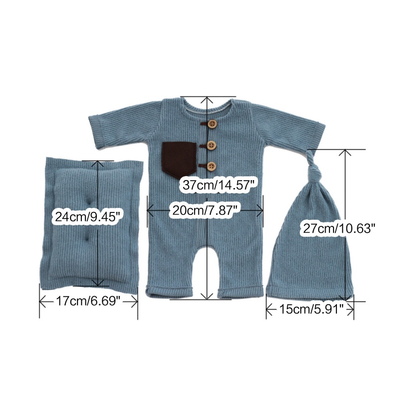 Bộ 3 Món Gồm Áo Liền Quần Bằng Cotton Thắt Nút Kèm Gối Và Mũ Làm Đạo Cụ Chụp Ảnh Cho Bé Trai