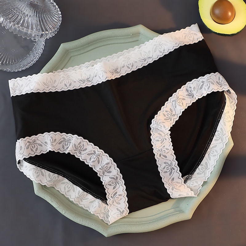 Quần Lót cotton Lụa Lạnh Không Đường May Kháng Khuẩn Lưng Vừa Nâng Hông Kiểu Nhật Bản Cho Nữ