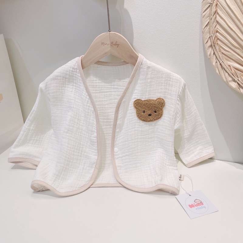 Áo dài tay cổ tim, áo cardigan thu đông đính gấu dễ thương cho bé QA40 Mimo Baby