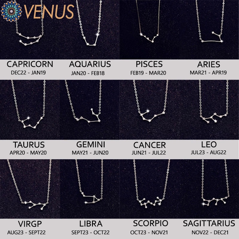 Vòng cổ Hợp Kim Bạc Mặt Hình 12 Cung Hoàng Đạo Đính Đá Pha Lê Thời Trang Cho Nữ