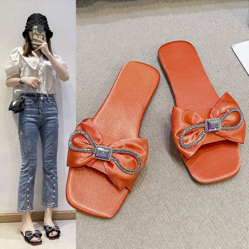 Dép Sandal Đế Thấp Đính Nơ Thời Trang Mùa Hè 2022 Cho Nữ