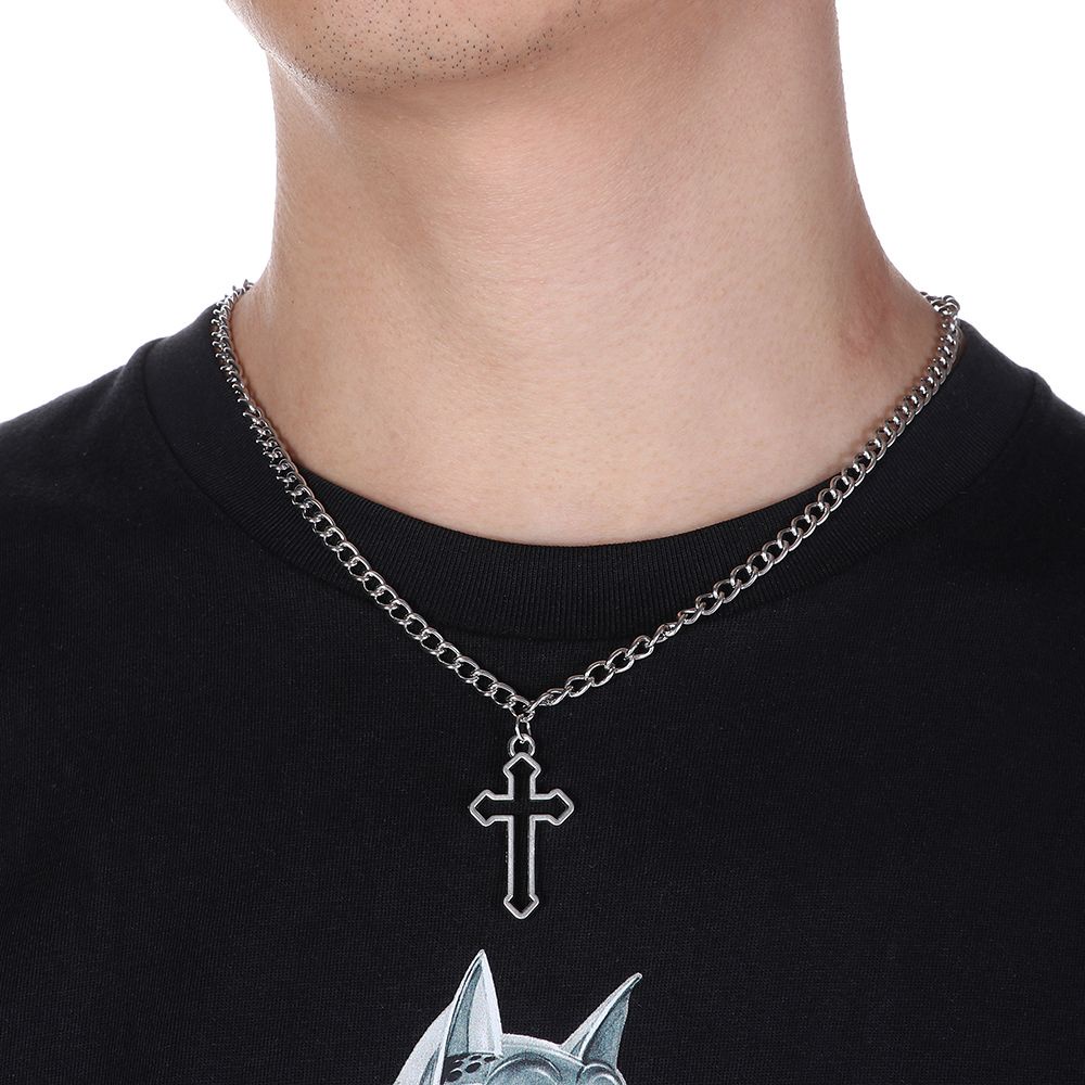 Vòng Cổ Choker Dây Dài Mặt Hình Chữ Thập Rỗng Màu Bạc Phong Cách Gothic Punk Đường Phố Vintage Cá Tính Cho Nam Và Nữ