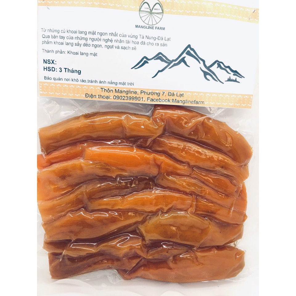 Bộ 2 gói khoai lang sấy dẻo nguyên củ không đường Mangline Farm 250g mềm dẻo thơm ngon ăn là ghiền