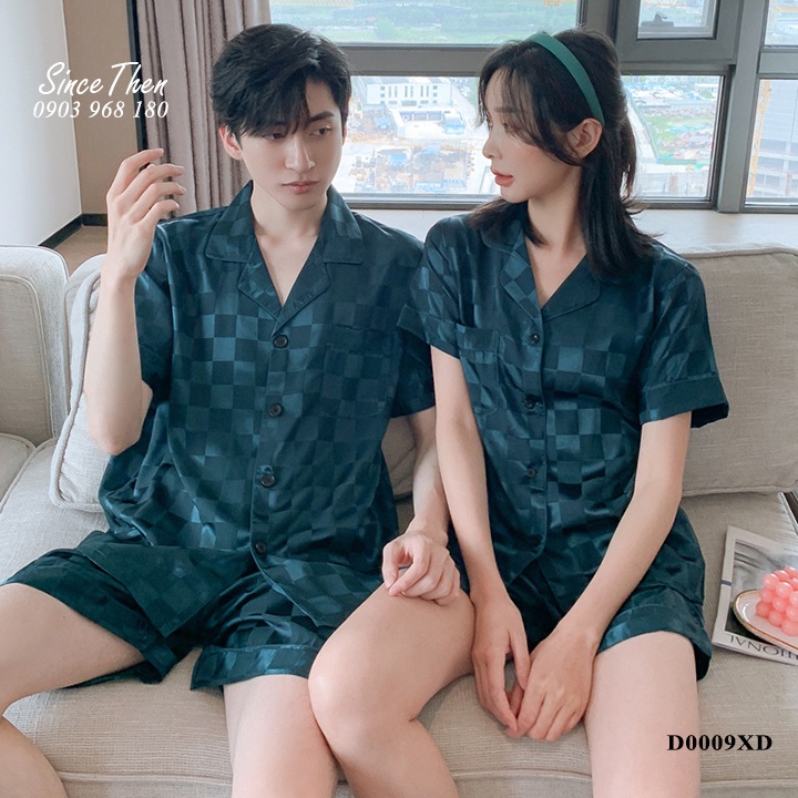 Đồ ngủ đôi nam nữ ngắn tay lụa cao cấp màu xanh lá cây - Since Then