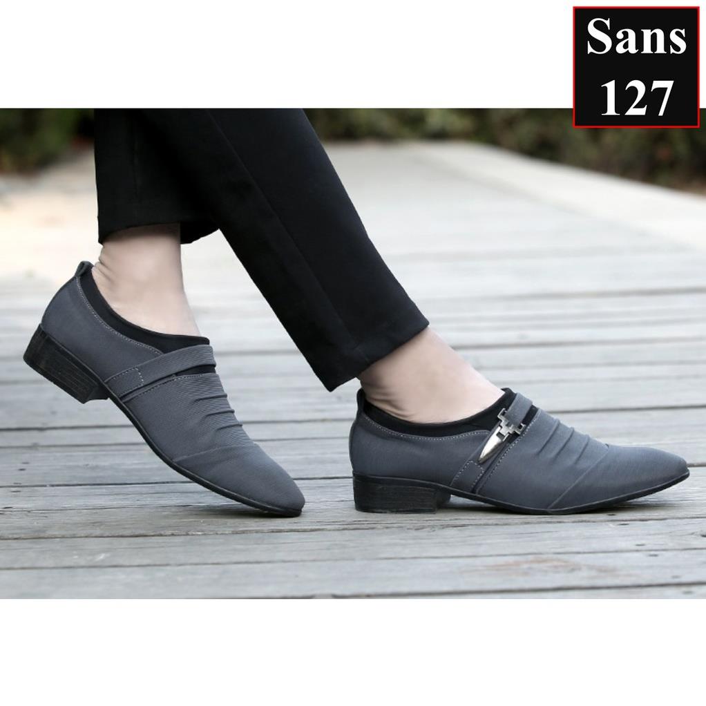 Giày tây nam công sở Sans137 chất vải êm chân mũi nhọn đen size nhỏ 37 bigsize 44 45 46 47 48 🥝