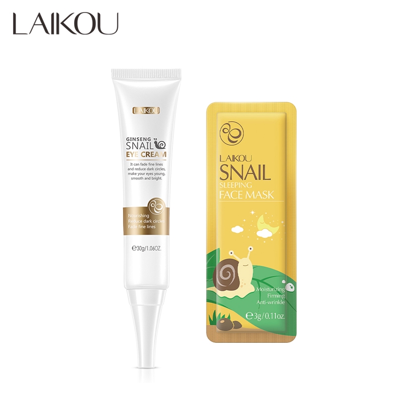 Set kem dưỡng mắt + mặt nạ ngủ LAIKOU tinh chất ốc sên chăm sóc da toàn diện