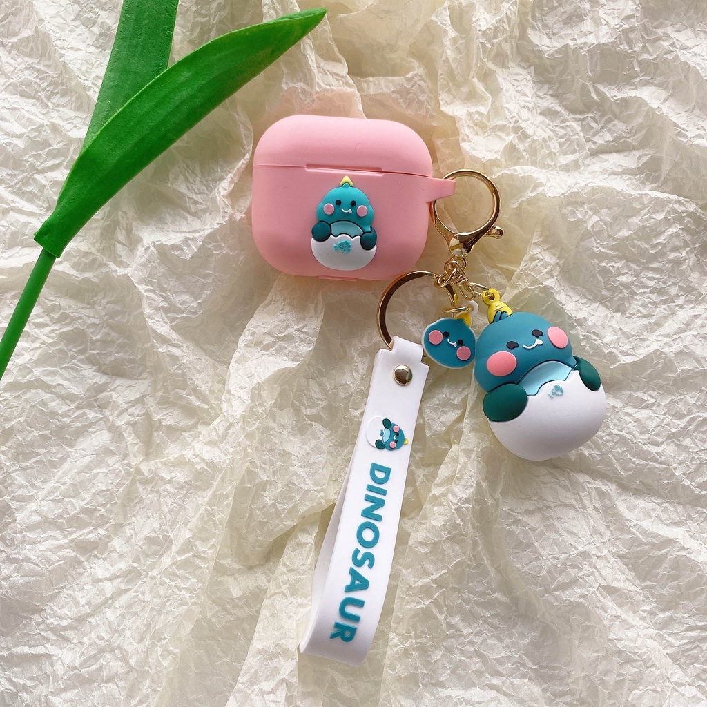 Vỏ Bảo Vệ Hộp Sạc Tai Nghe AirPods3 AirPods3 Pro 2Gen Hình Khủng Long Hồng Dễ Thương Ốp