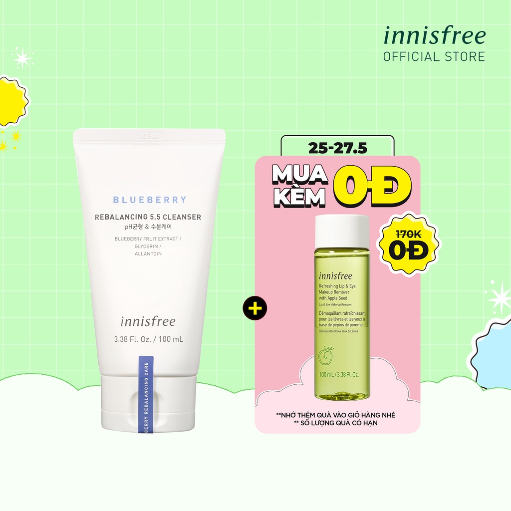 [Mã FMCGMALL -8% đơn 250k] Sữa rửa mặt từ blueberry innisfree Blueberry Rebalancing 5.5 Cleanser 100ml