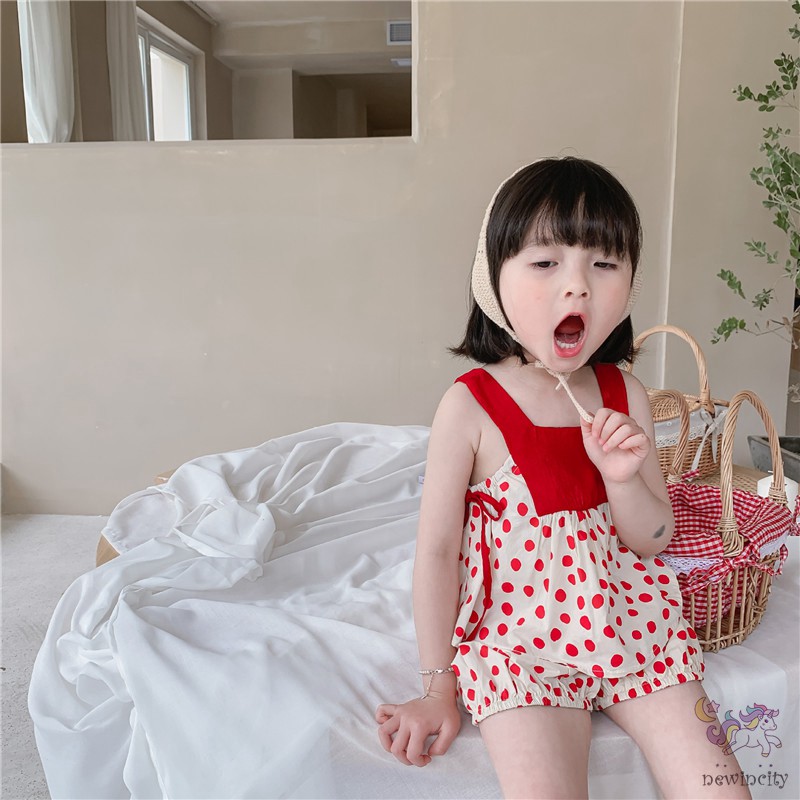 Bộ Áo Hai Dây Chấm Bi + Quần Short Thời Trang Mùa Hè Hàn Quốc Dành Cho Bé Gái