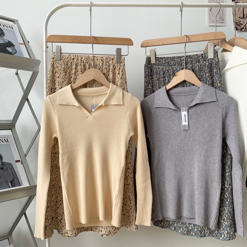 Áo len cổ polo tay dài